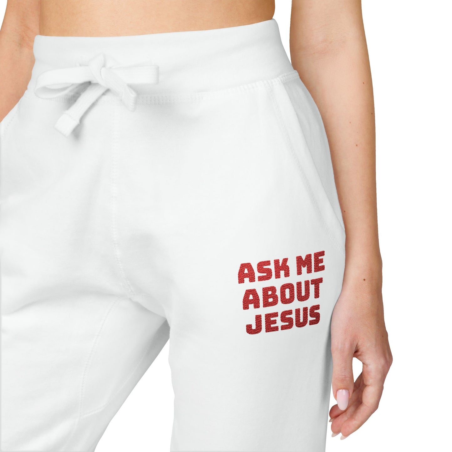 Ask Me About Jesus- Unisex Fleece Sweatpants (Embroidery)